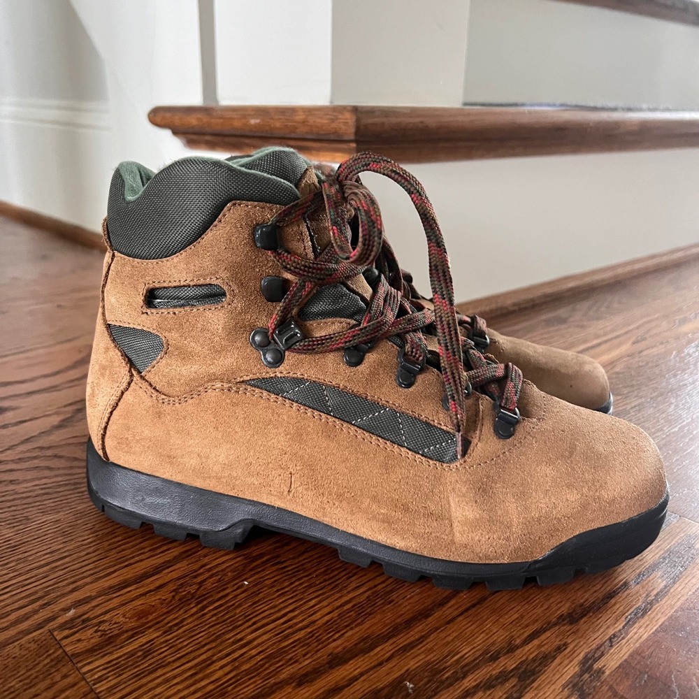 Asolo Tan Suede Hiking Boots Olive Green Trim White Delta Sole Mens 9